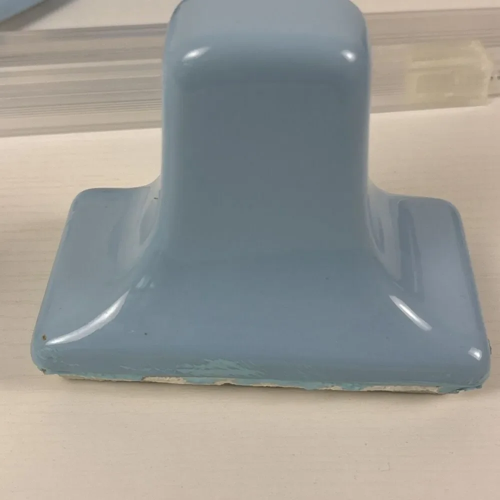 Vintage 8pc. MCM Ceramic Bathroom Porcelain Accessory Set Light Blue Japan Sun
